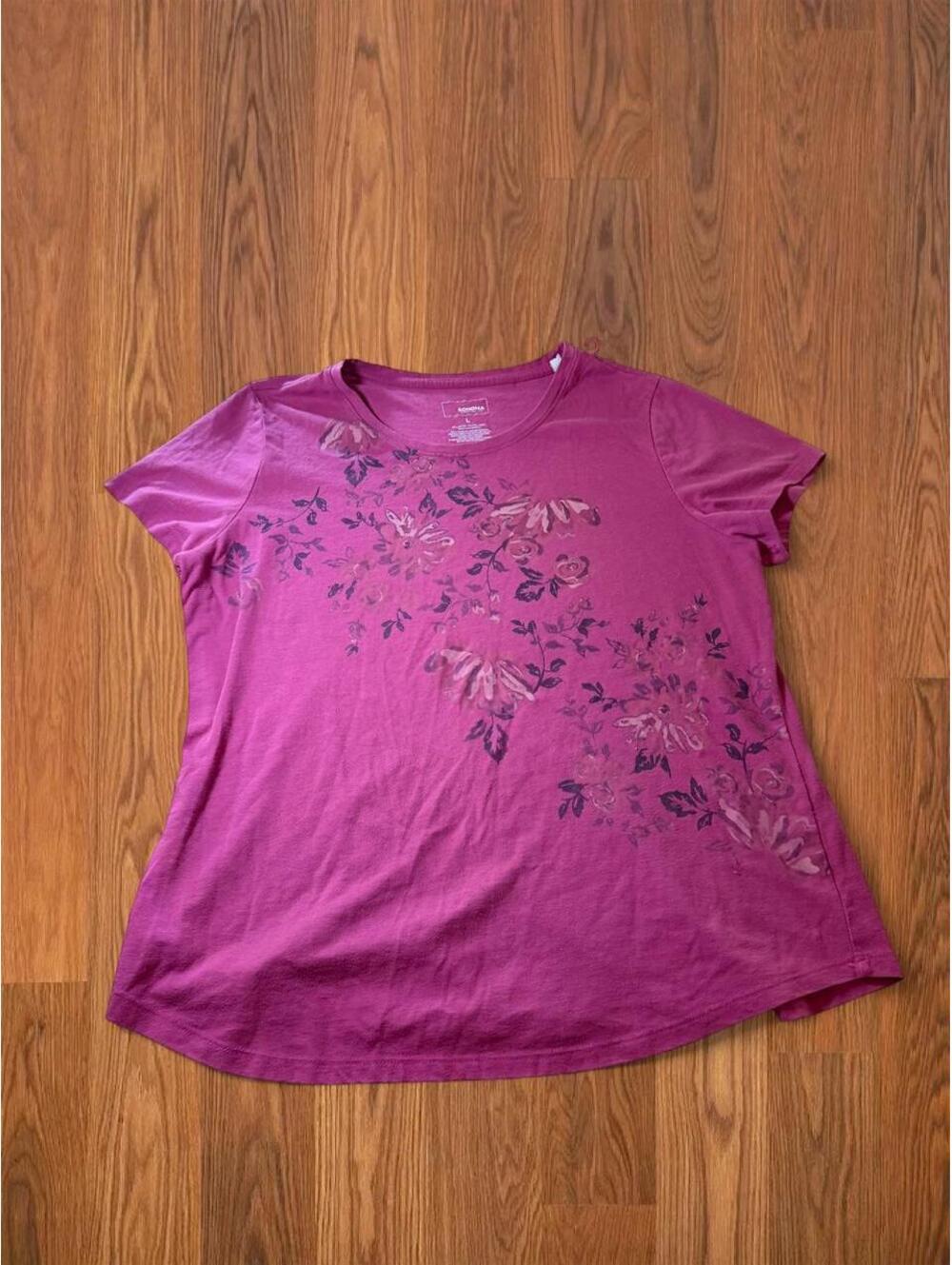 Vintage Sonoma Womens Large Pink Butterfly Floral Graphic T Shirt Y2K Top